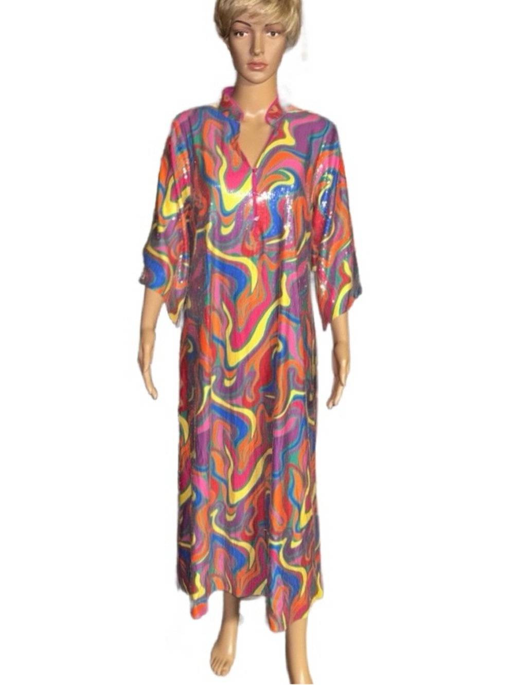 Alden Adair “Wonderland” Women’s Medium Multi-Colors Swirl Sequins Hippie Dress